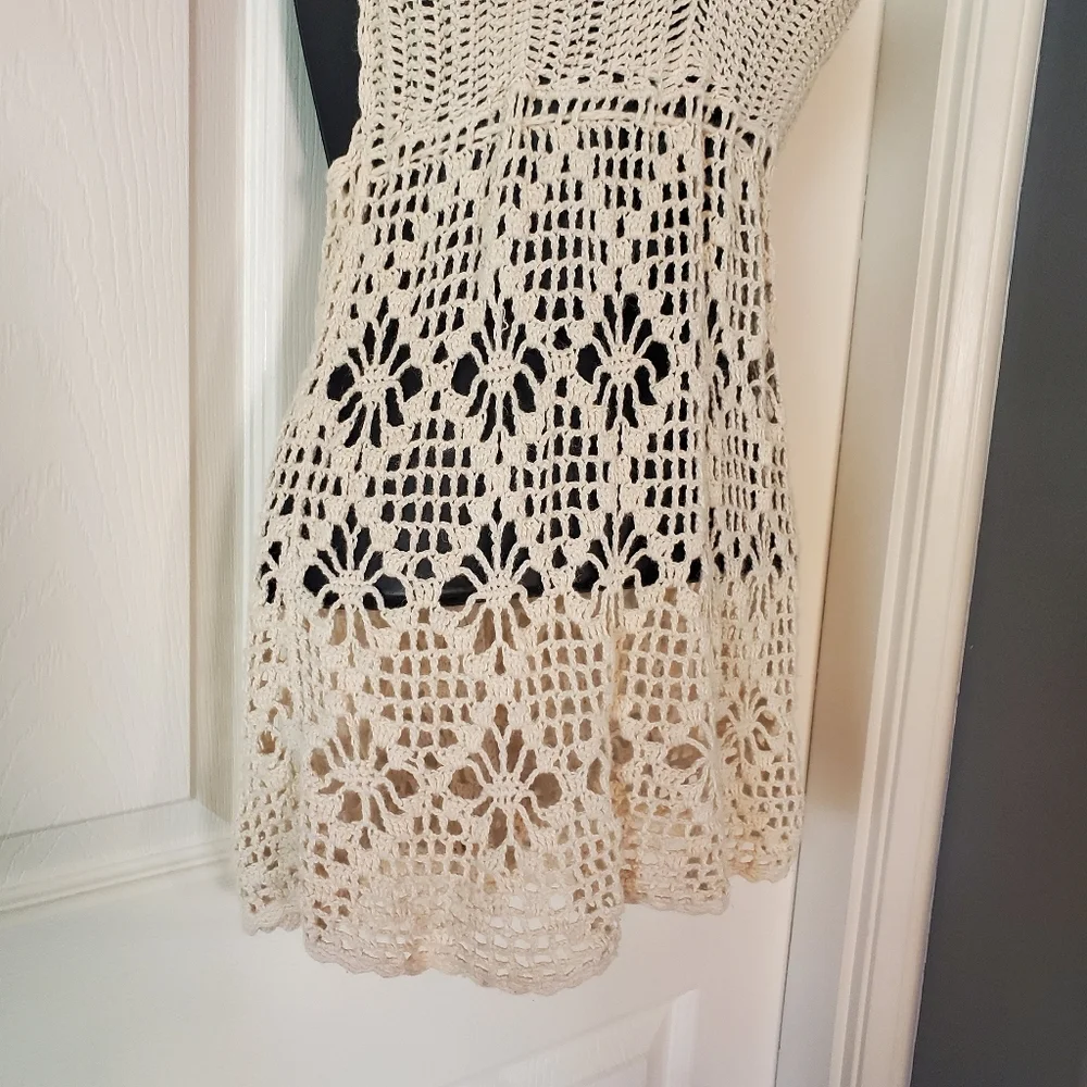 Lilu Y2K Crochet Tank Top Ivory Back Tie Romantic Sexy Bohemian Size Medium